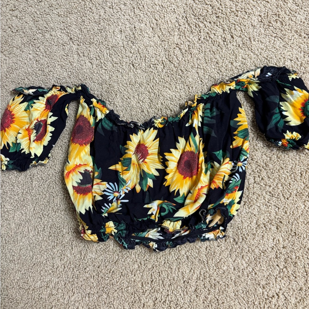 Floral Off-Shoulder Top - Black and Yellow